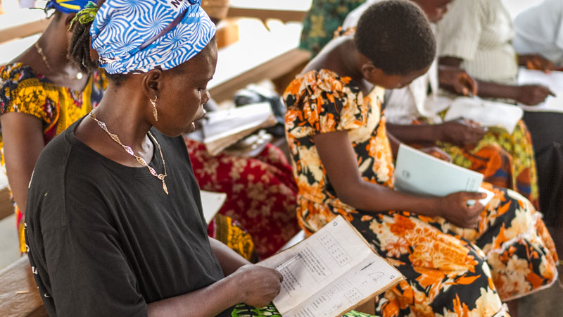 Woman reading during a literacy class